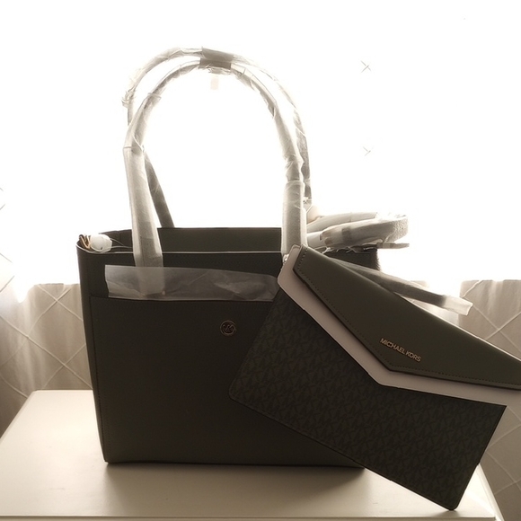 Michael Kors Dark Green Tote and Clutch Set - Picture 1 of 3